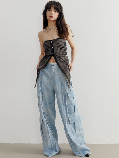 Refreshing Wide-leg Tie-dye Cut-off Pants