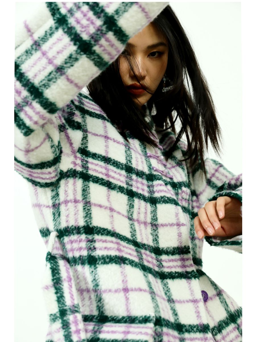 Checked Retro Wool Middle Coat