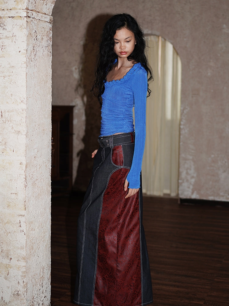 Nichi-Collar Glossy Slim Stretch Unique Knit