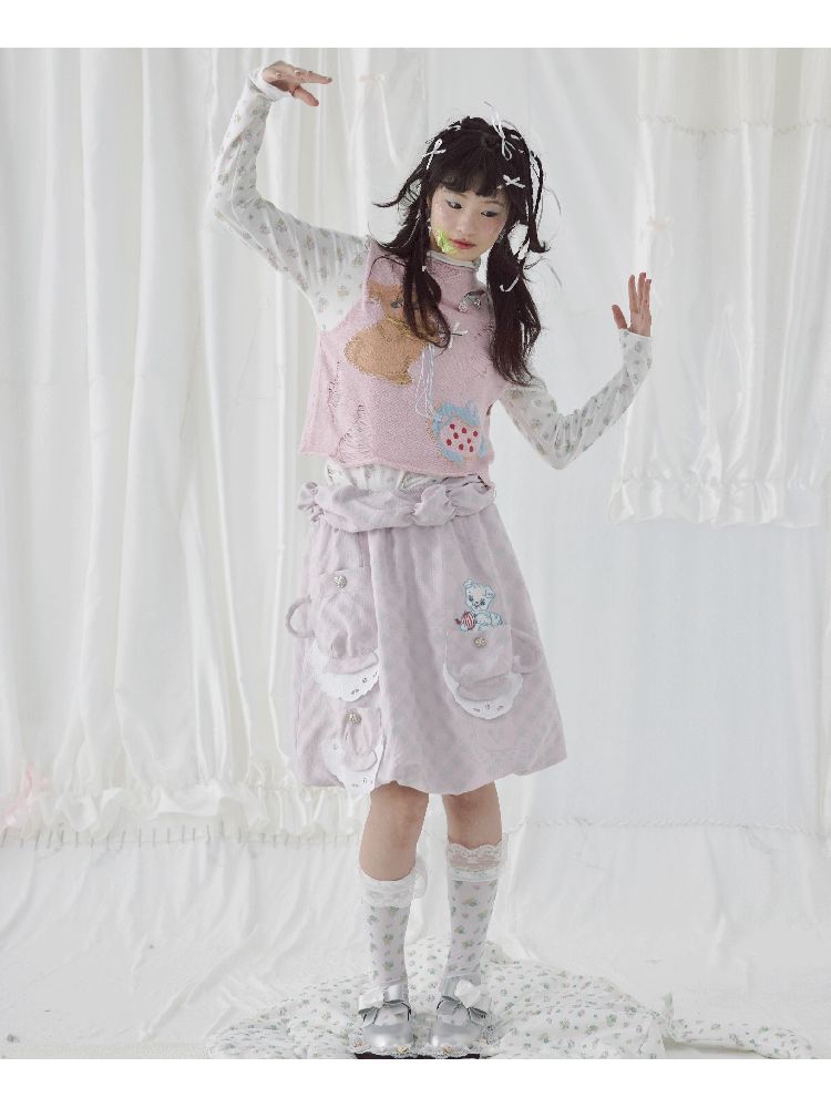 Teacup Cute Two-Tone Halter Skirt【s0000004644】