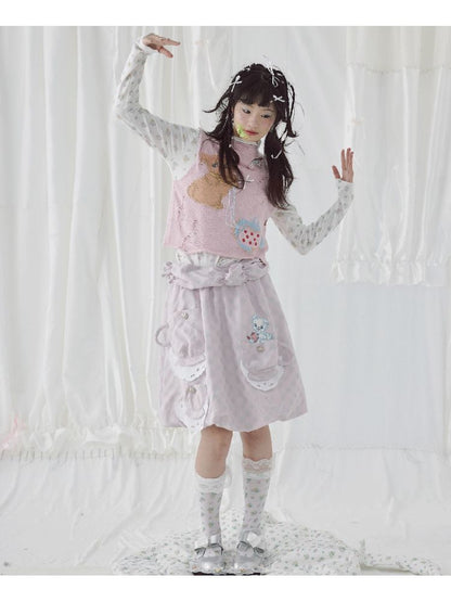 Teacup Cute Two-Tone Halter Skirt【s0000004644】