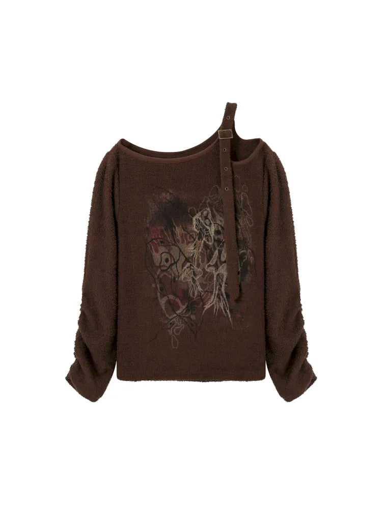 Retro Strapless Long Sleeve Printed Loose Sweatshirt【s0000007109】
