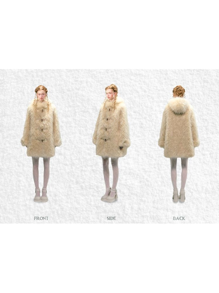 hooded mid-length loose faux fur jacket coat【s0000006033】