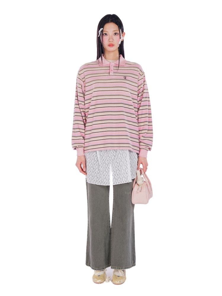 POLO Neck Embroidered Label Long Sleeve T-Shirt【s0000008585】