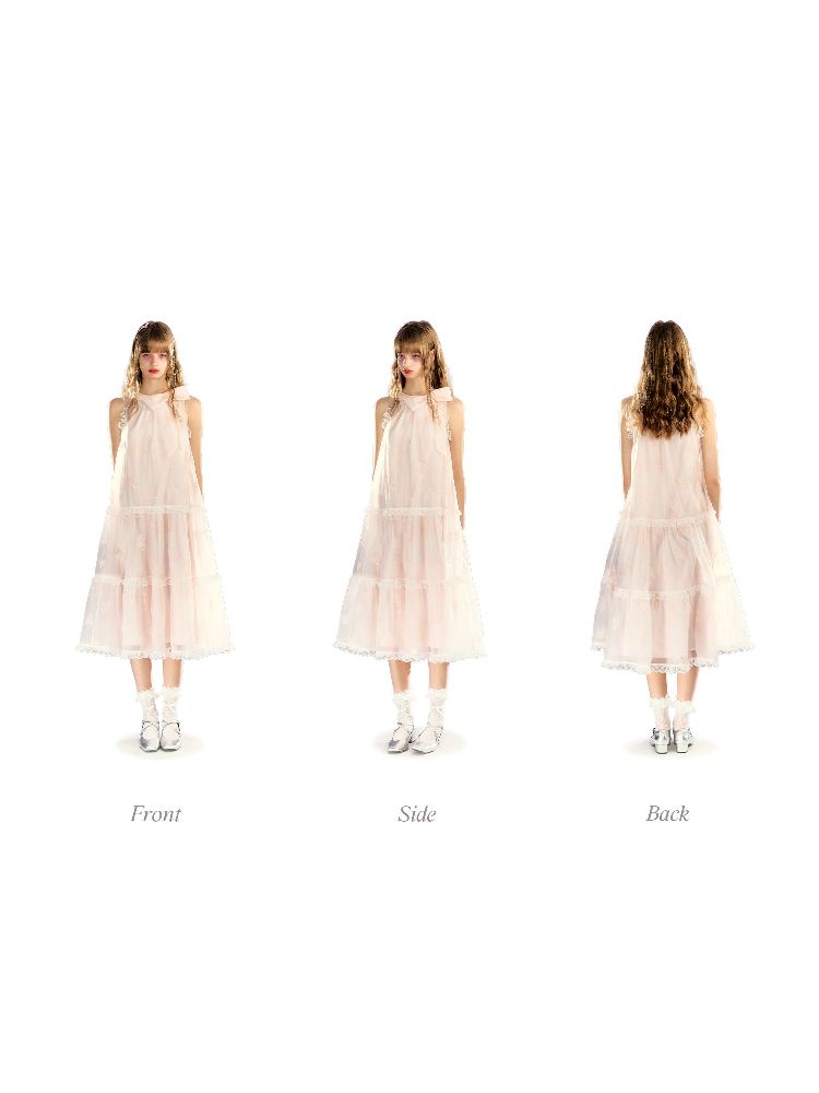 Lace Hanging Neck Long Loose Dress【s0000009316】