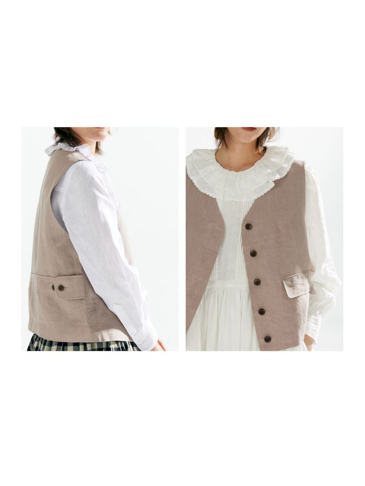 Retro Casual V-neck Linen Vest Jacket【s0000007627】