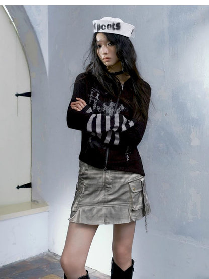 Skinny Dirty Wash Workwear Pleated Half Skirt【s0000005238】