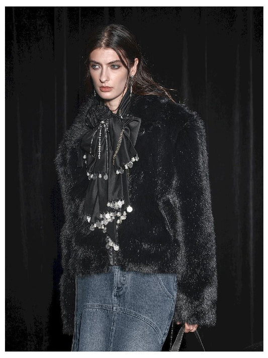 Black eco-friendly fur coat【s0000005453】