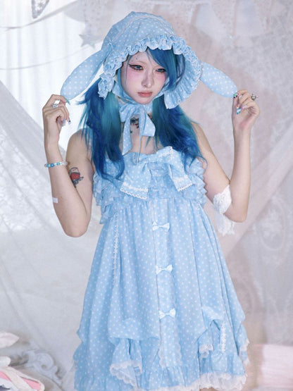 Rabbit ear polka dot bonnet hat【s0000012691】