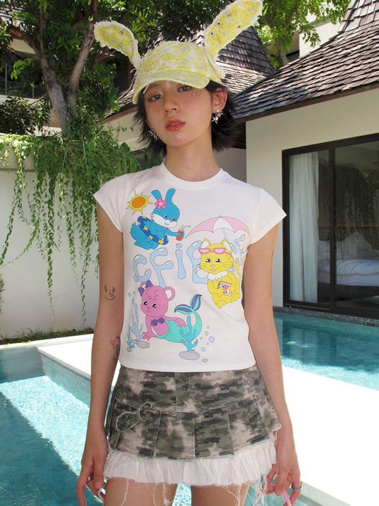 Cat & Rabbit Print Rabbit Ears Cowboy Duck Hat【s0000009606】