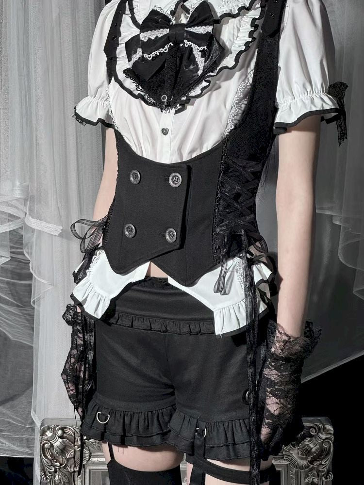 Black Vest Lace Shorts Set【s0000012021】
