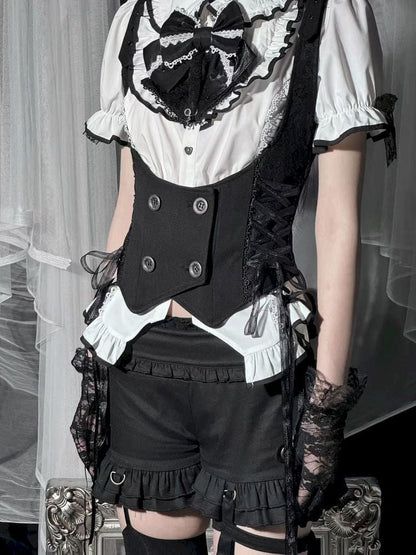 Black Vest Lace Shorts Set【s0000012021】