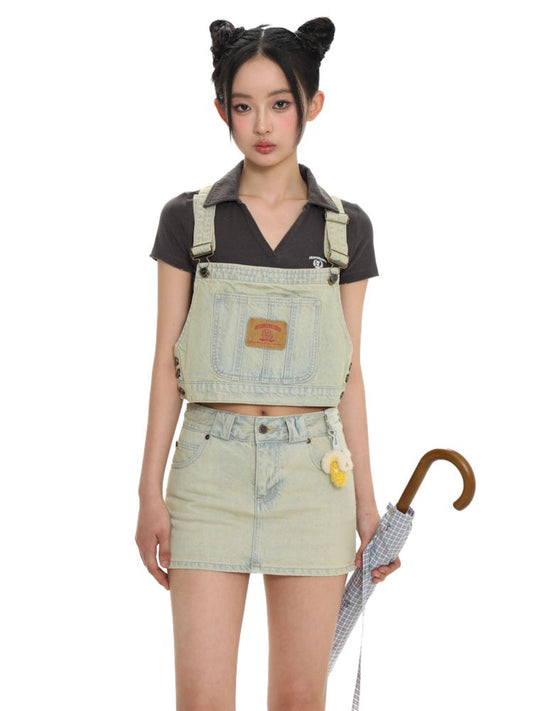 Cowhide Label Short Vest Sleeveless Denim Top【s0000008674】