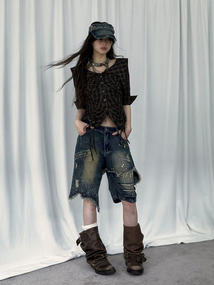 Punk street washed and worn wide-leg jeans【s0000008127】