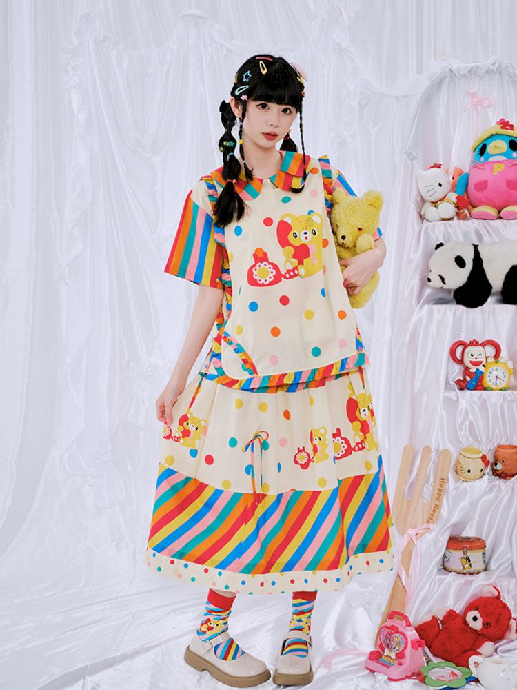 Rainbow Diary Printed Patchwork Half Skirt【s0000009101】