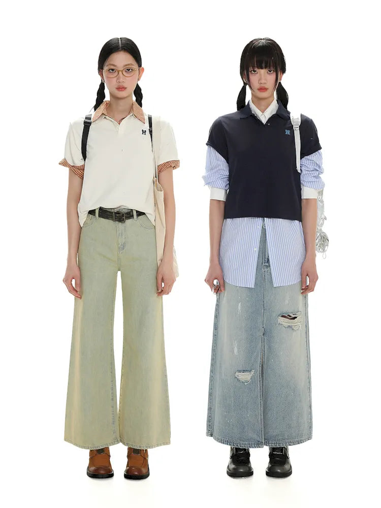 Butterfly M Embroidery Hole Breaking Short Sleeve Polo Shirt【s0000008659】