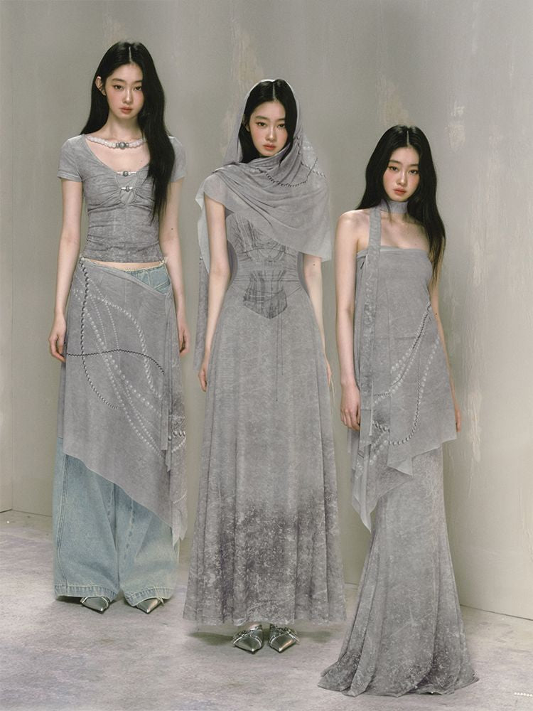 Coolred Feeling Printed Waisted Halter Dress【s0000009594】