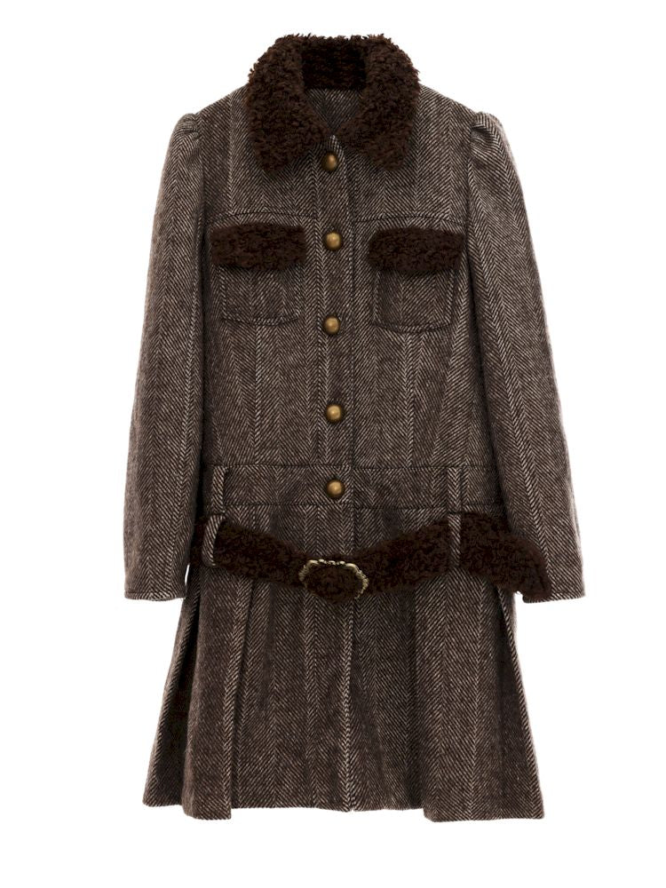 Tweed Single Breasted Coat Jacket Pleated Skirt【s0000006257】