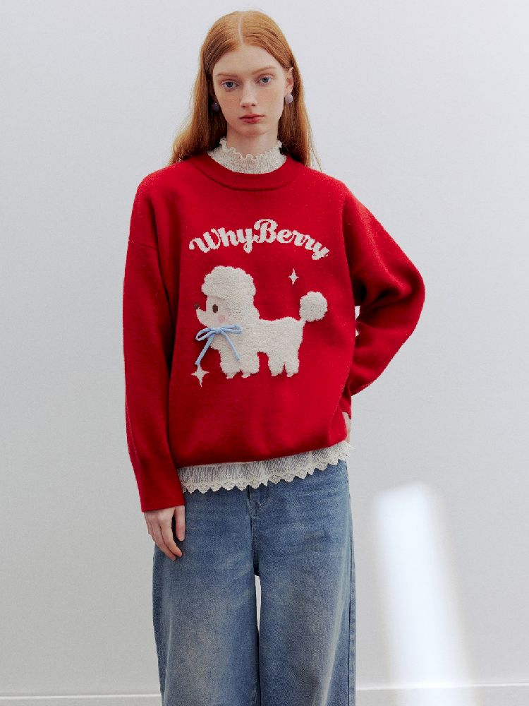 Red puppy cartoon sweater【s0000005778】