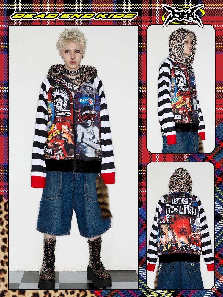 American punk leopard print Zipper Sweatshirt Jacket【s0000010272】