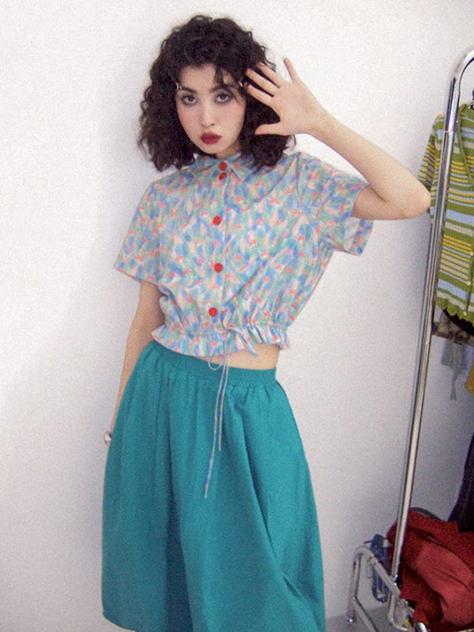 Pixel Records" Printed Short Sleeve Shirt【s0000008872】"