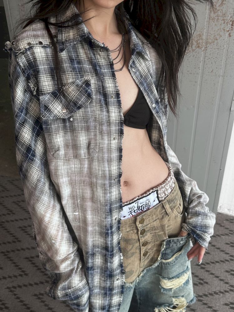 Old Studded Plaid Swoosh Work Shirt【s0000008494】