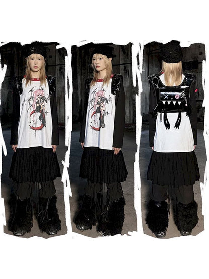 Witch Print T-Shirt with Placket Sleeve【s0000005020】