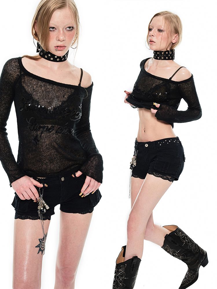 Studded Workwear Low Waisted Hipster Proportionate Shorts【s0000009429】