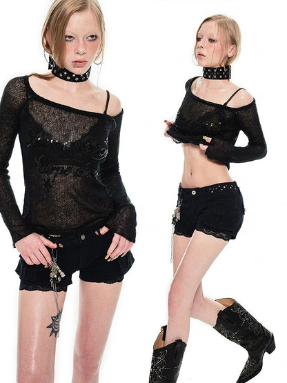 Studded Workwear Low Waisted Hipster Proportionate Shorts【s0000009429】