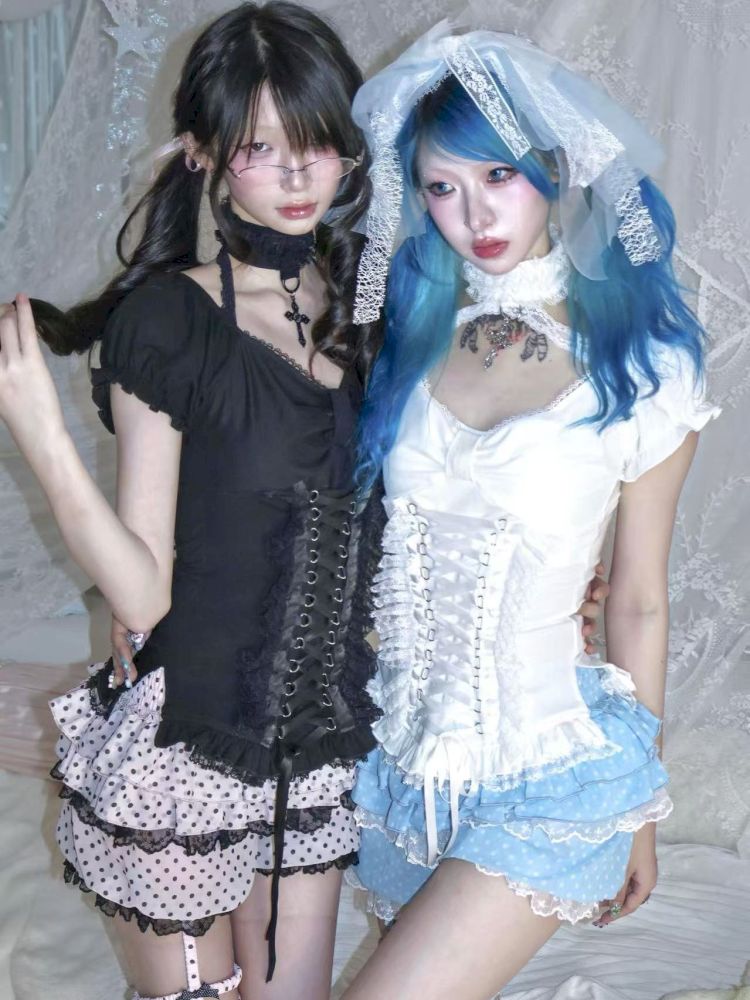Black and white strap vest/short-sleeved shirt – almony