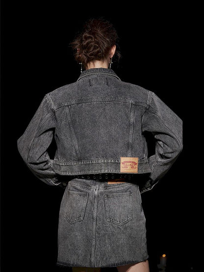 Fried Color buttons super silhouette lapel denim jacket【s0000005494】