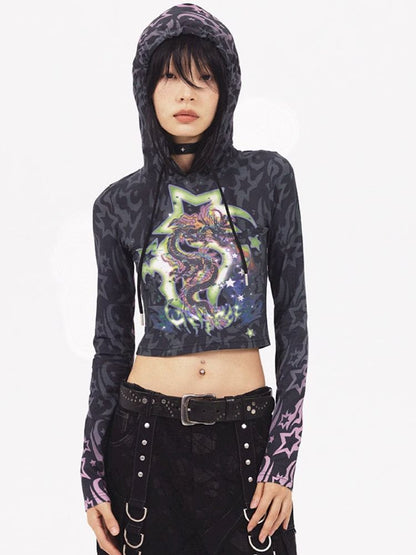 Dragon Print Short Sweatshirt【s0000005966】