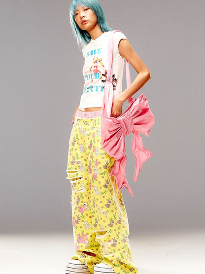 Cat Rabbit Printed Ripped Jeans【s0000008983】