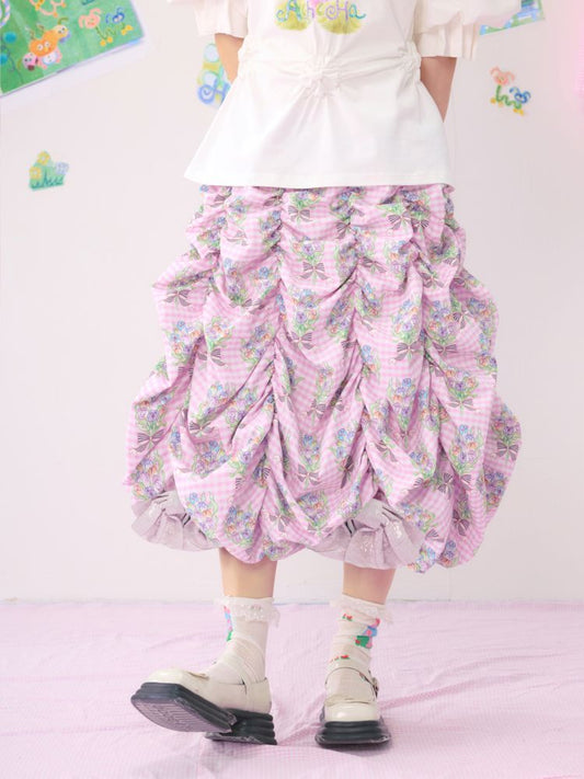 Multi Layered Pleated Metallic Bow Puffy Half Skirt【s0000009546】