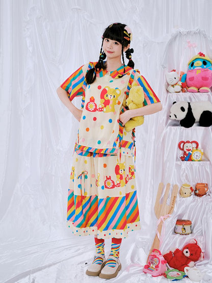 Rainbow Diary Printed Patchwork Half Skirt【s0000009101】