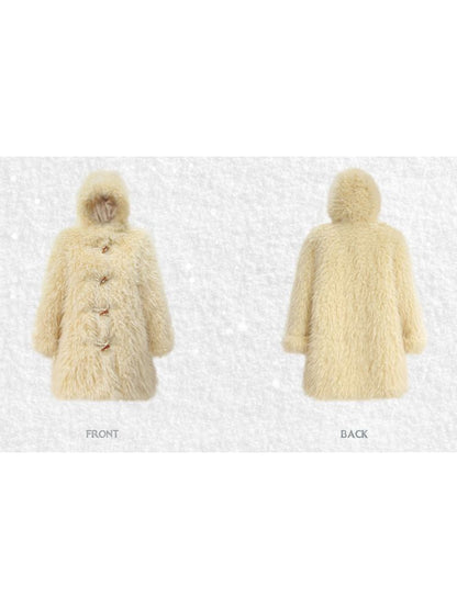 hooded mid-length loose faux fur jacket coat【s0000006033】