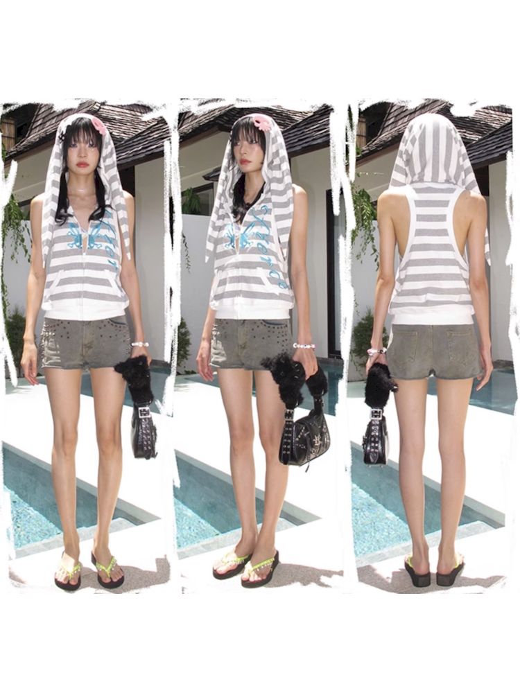 Towelling Rabbit Ears Hooded Vest【s0000009601】