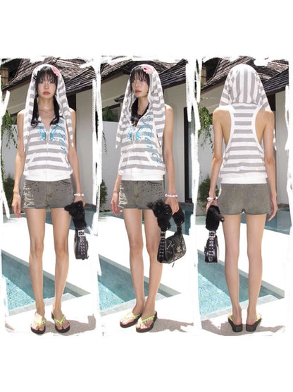 Towelling Rabbit Ears Hooded Vest【s0000009601】