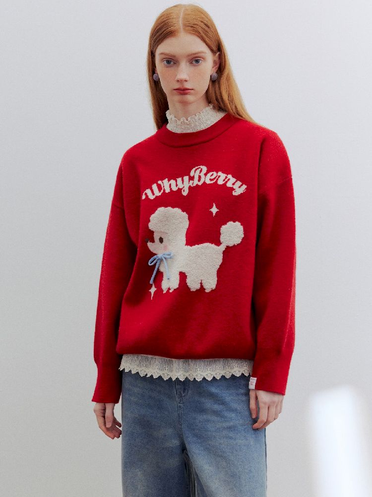 Red puppy cartoon sweater【s0000005778】