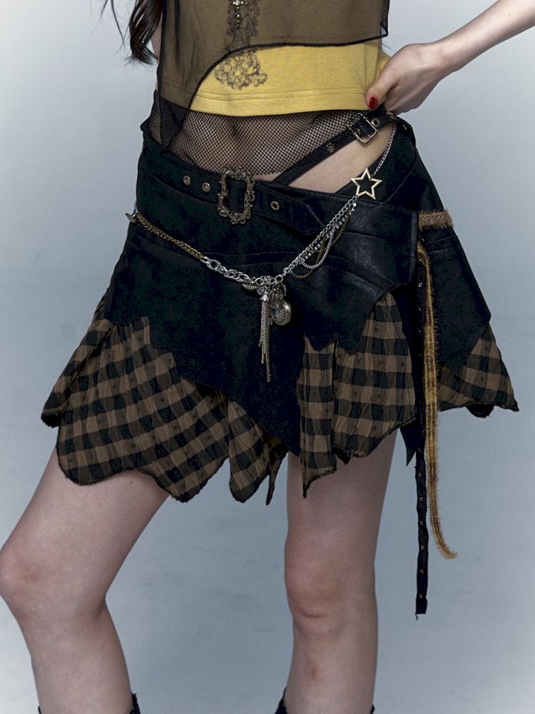 punk dark rock street irregular splicing skirt