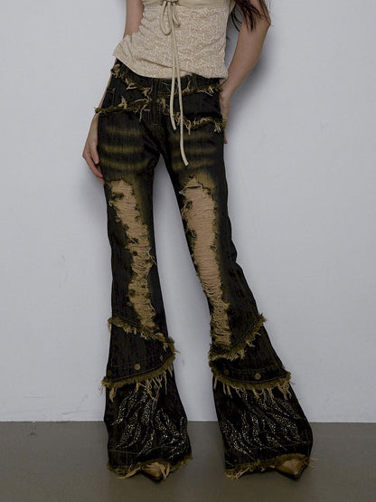 two-piece cropped pants flared jeans