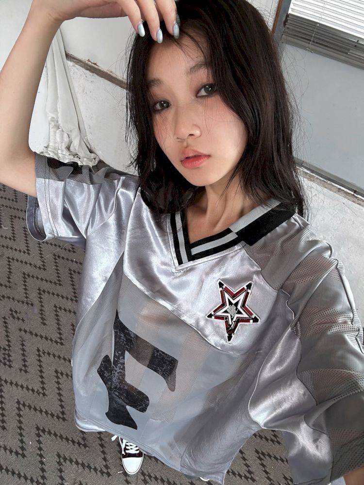 Satin Patchwork Street Oversize Jersey T-Shirt【s0000008498】