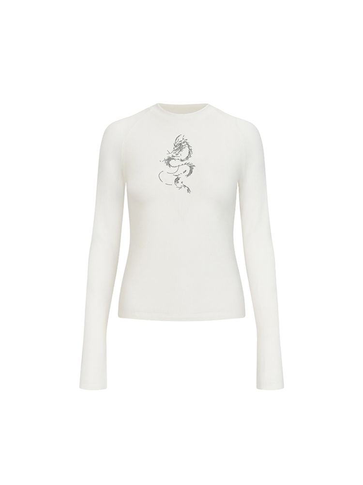Dragon print rhinestone round neck bottom knit sweater【s0000006398】