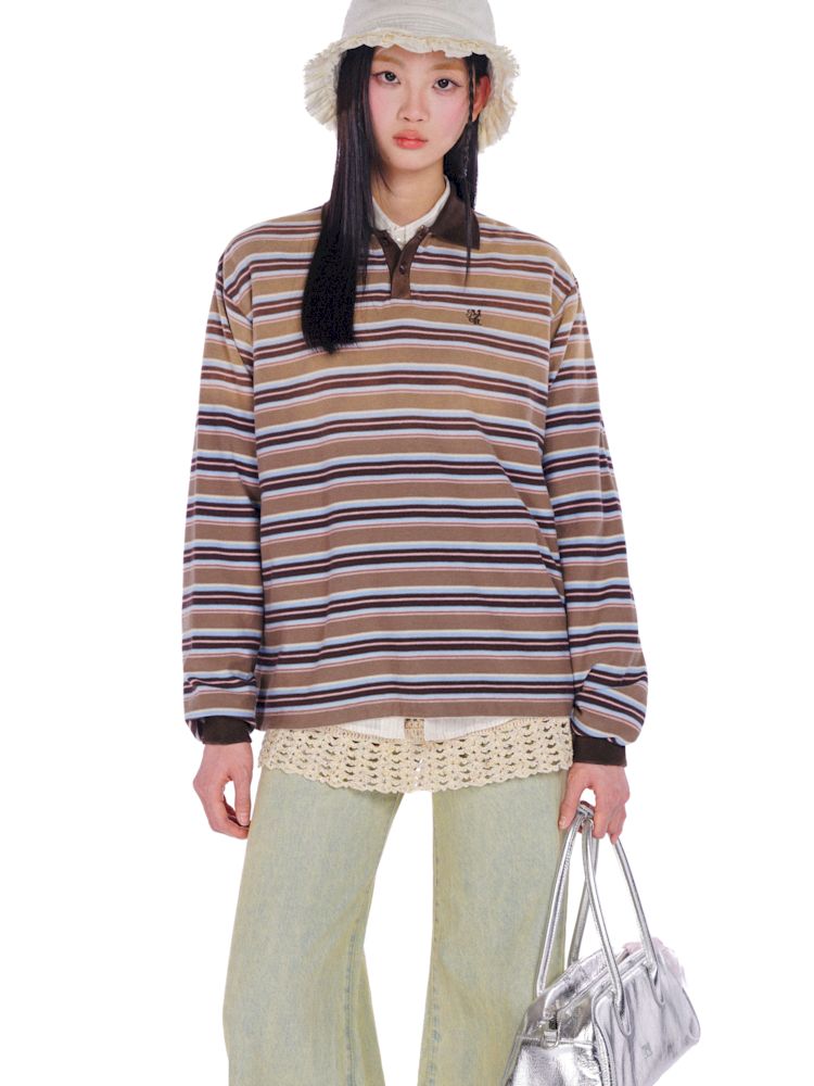 POLO Neck Embroidered Label Long Sleeve T-Shirt【s0000008585】