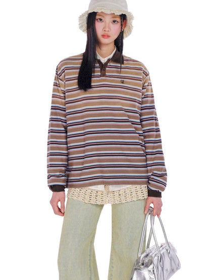 POLO Neck Embroidered Label Long Sleeve T-Shirt【s0000008585】