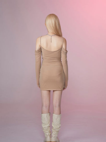 Shrink Pleated Slim Strapless Mesh Dress【s0000007858】