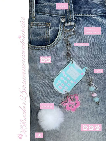 Fuchsia Flower Phone Glitter Drip Hanging【s0000012664】