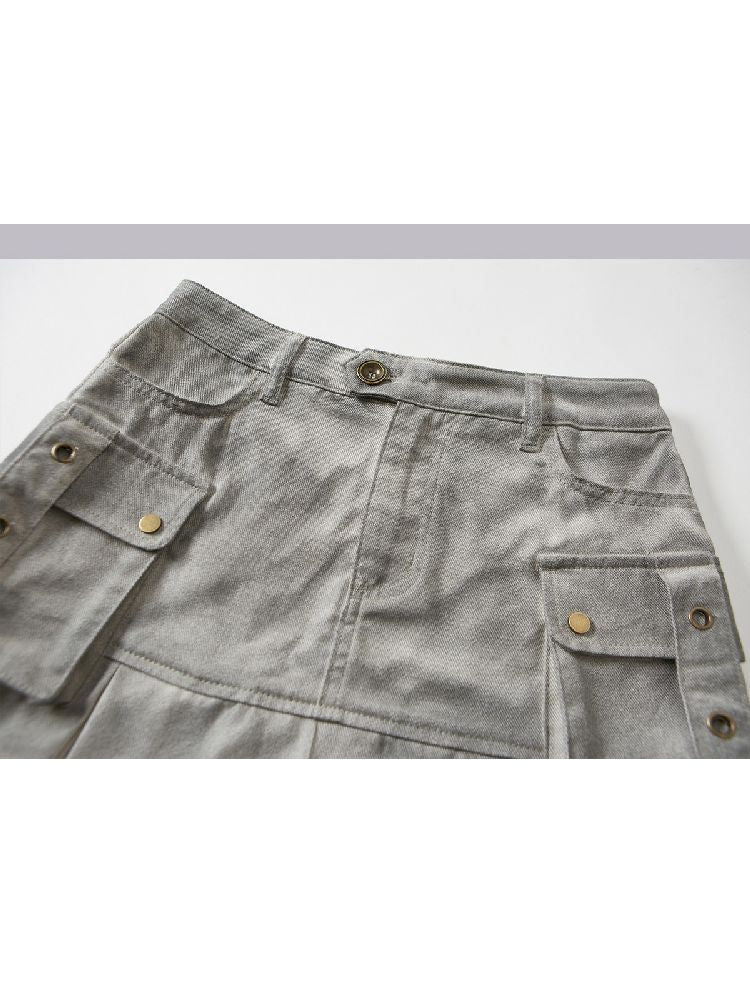 Skinny Dirty Wash Workwear Pleated Half Skirt【s0000005238】