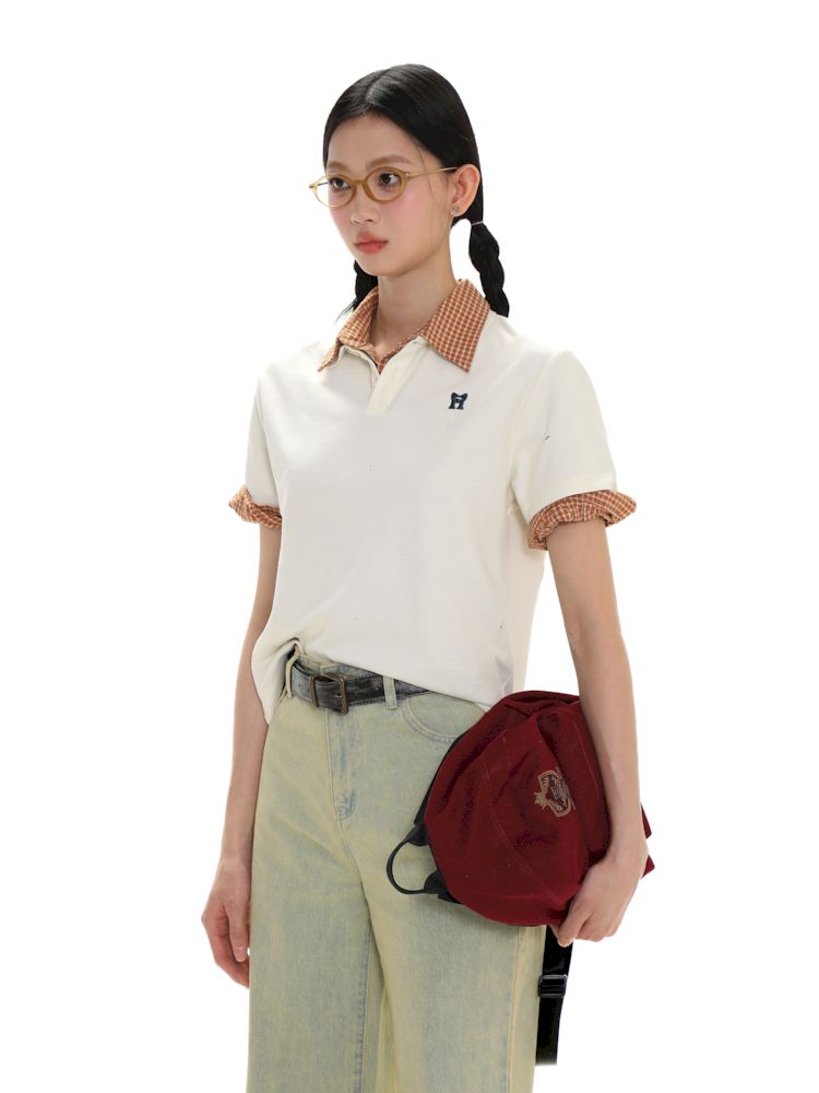 Butterfly M Embroidery Hole Breaking Short Sleeve Polo Shirt【s0000008659】