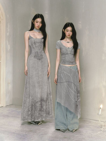 Coolred Feeling Printed Waisted Halter Dress【s0000009594】